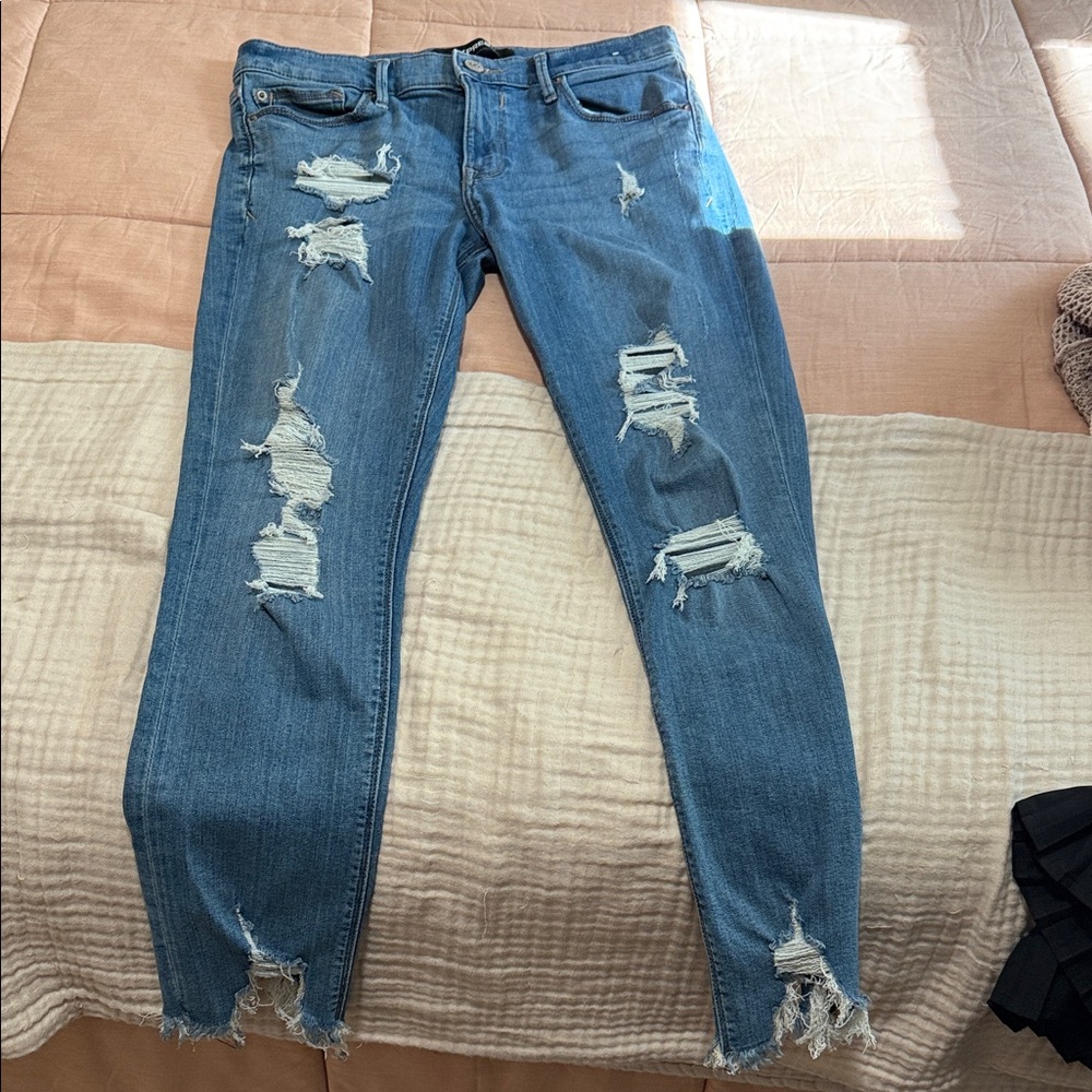 Express Women's Distressed Blue Ripped Skinny Jeans